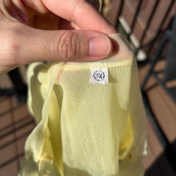 Vintage 40s/50s Yellow Sheer Chiffon Micro Pleat Ruffled Lace Puff Sleeve Blouse - Picture 7 of 10